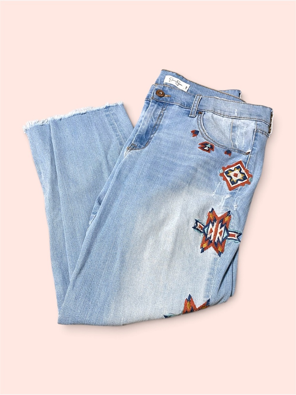 Jessica Simpson Mika Best Friend Light Wash Slim Ankle Jeans w Embroidery